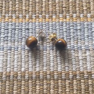Tiger’s Eye Ball Stud 14k Gold Earrings